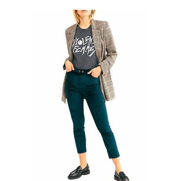 Free People Pants - Free People  Neptune Green Velvet Skinny Jeans 27